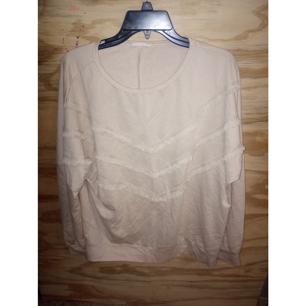 Womens AndTheWhy Cream Top Large Boho Fringe Neutral Casual Minimalist